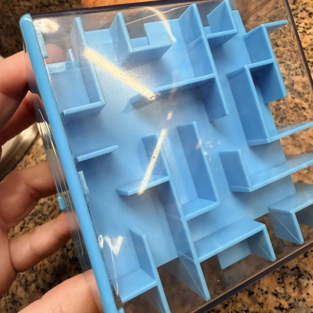 Thinkmax Money Maze Cube Puzzle Bank Blue Plastic Coin Cash Toy Game Box